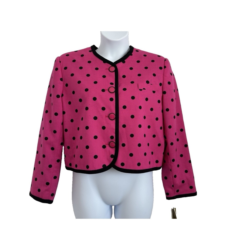 NWT 80s VTG Women's Sz: 14 Gilmor Pink Black Polka Dot Blazer